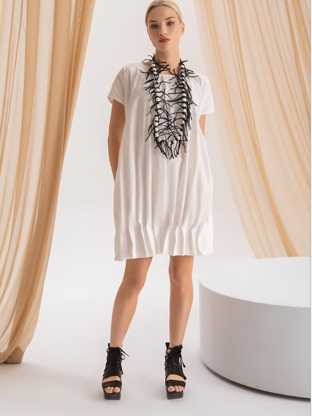 Kozan Pleated Hem, Knee-Length Dress - Size S (NWT) - Picture 1 of 11